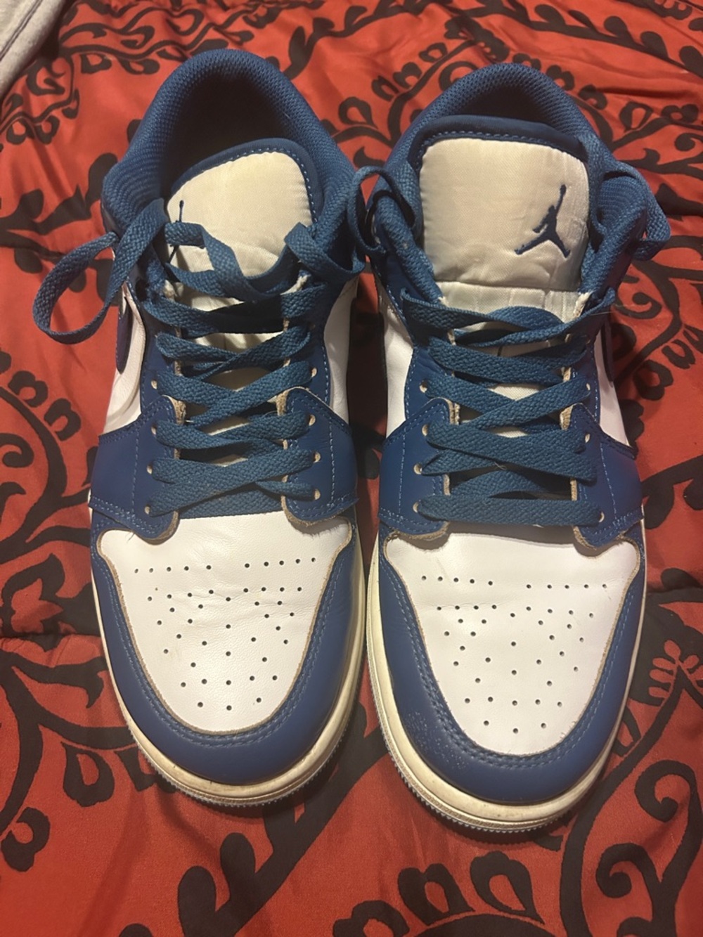 Nike White and Blue Low-Top Jordan Sneakers